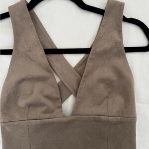 Wilfred Taupe Suede-Look Crisscross Crop Top